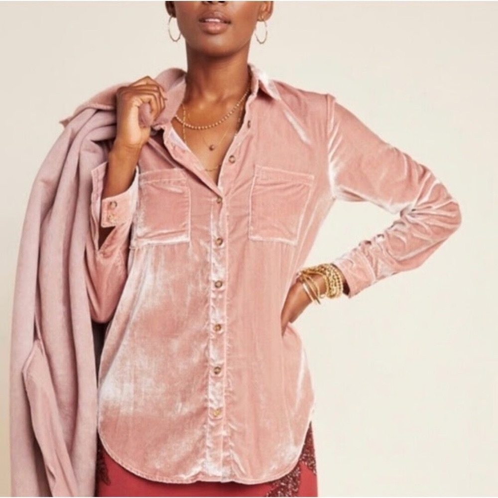 ANTHROPOLOGIE Maeve Karina Velvet Buttondown Pink Size
